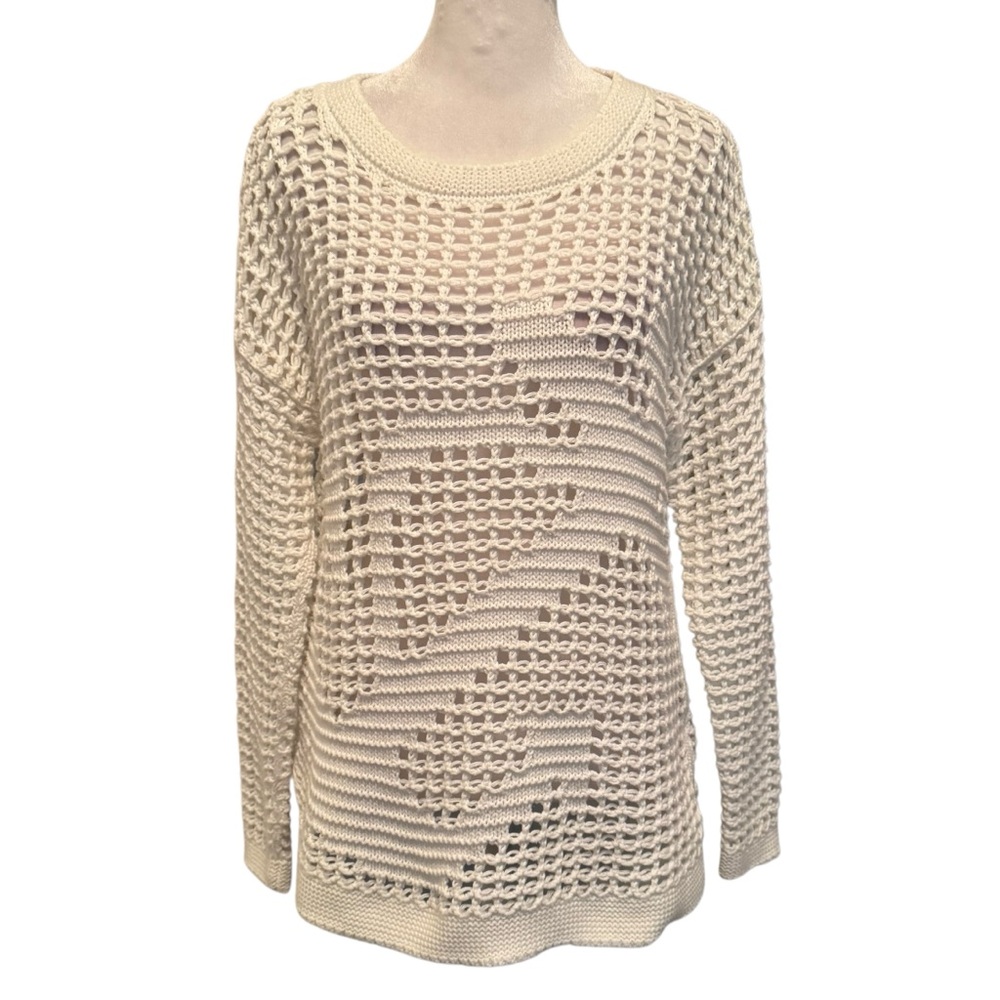 Kenar Sweater Size M Cream 3/4 Sleeve Chunky Stretch Cotton